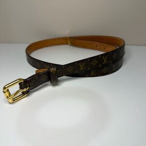Louis Vuitton Dark Brown Monogram Belt with Gold Buckle
